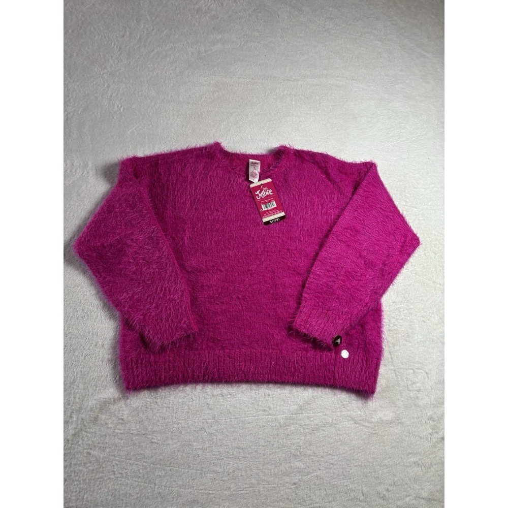 Justice Girls Fuzzy Fushia Pink Notch Neck Sweater Size S7/8 NWT Long Sleeve